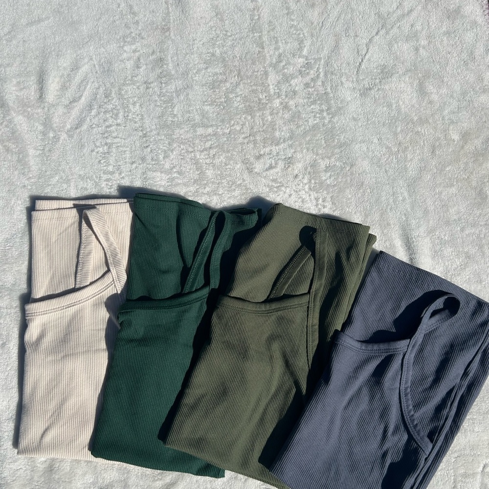 Set of Four Ribbed Tank Tops in Neutral and Earth Tones
